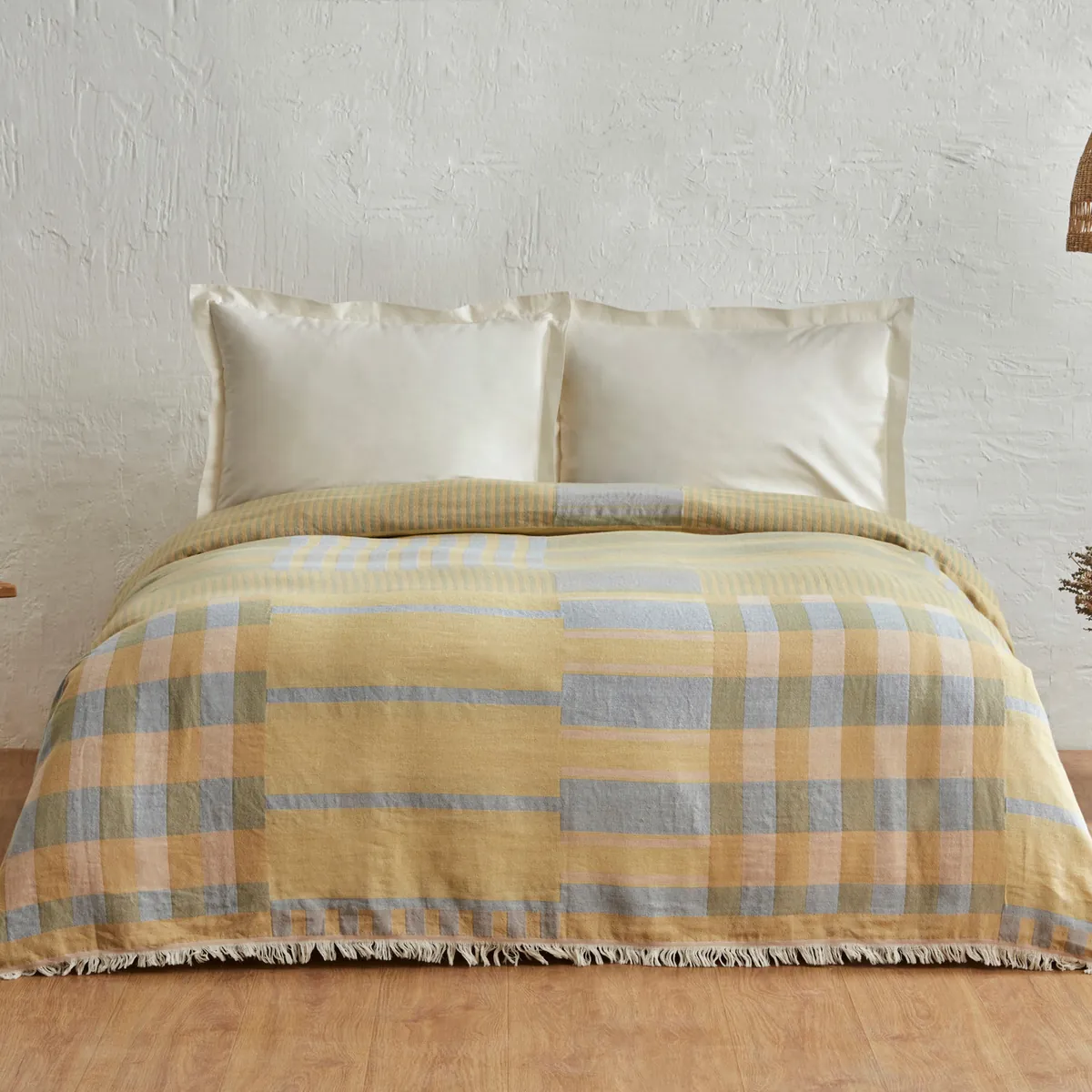 Karaca Home Striped, 100 % Baumwolle Tagesdecke für Doppelbett, Blau