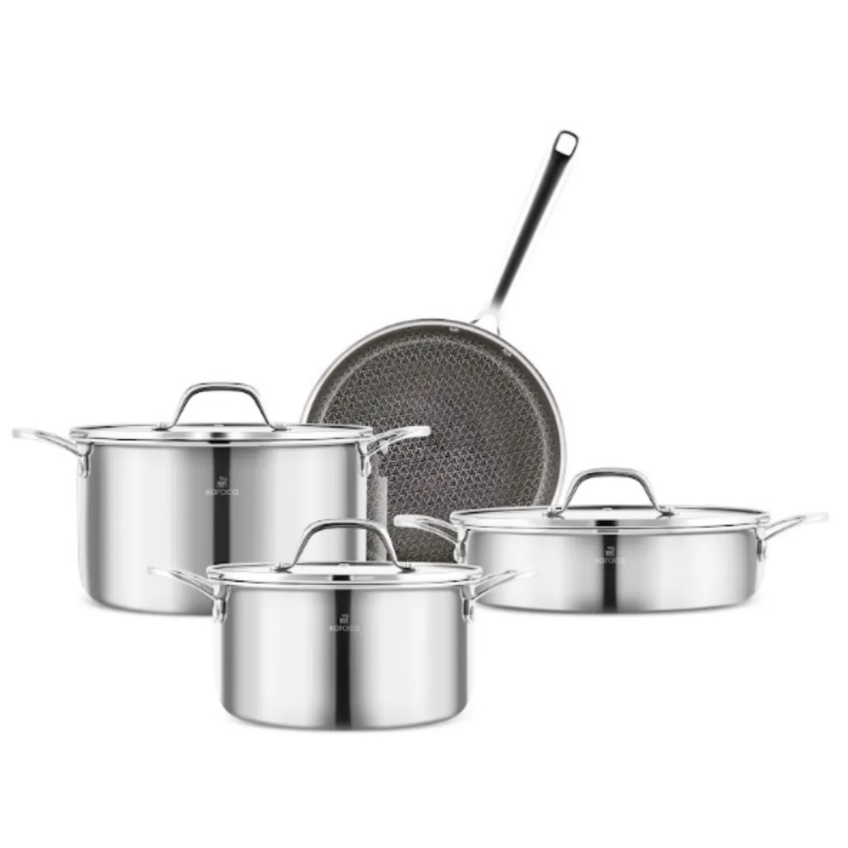 Karaca 3Ply Edelstahl Sparkle 7-teiliges Antihaft-Induktions-Kochgeschirr-Set, Silber
