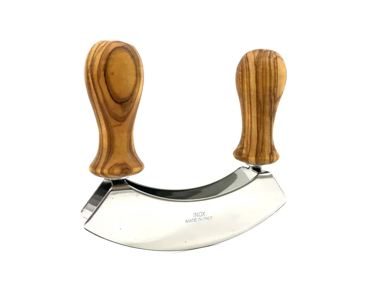 Wiegemesser aus Olivenholz mit Doppelklinge Edelstahl