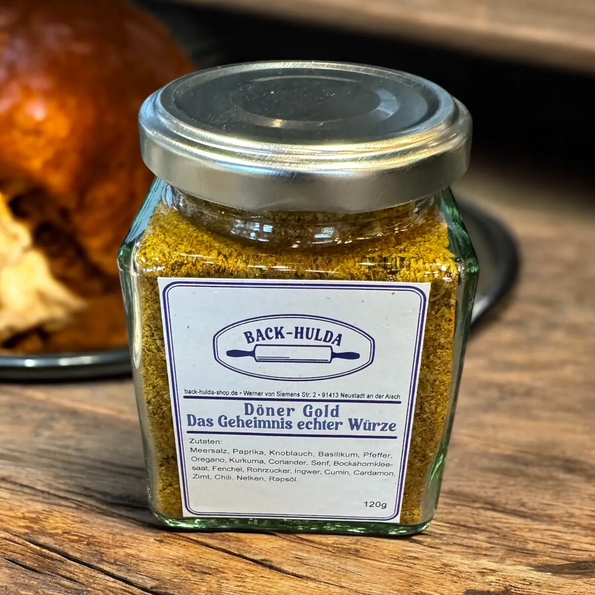 DönerGold-Das Geheimnis echter frischer Würze. 120g.Im Quadrat Glas.