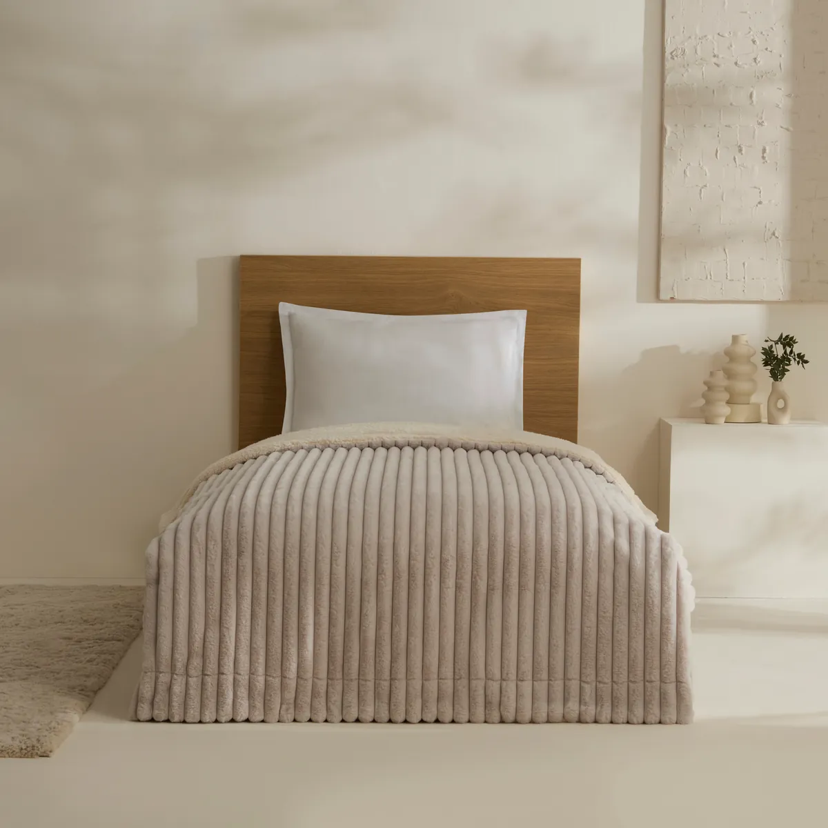 Karaca Stripe Sherpa Graue Decke 150x200
