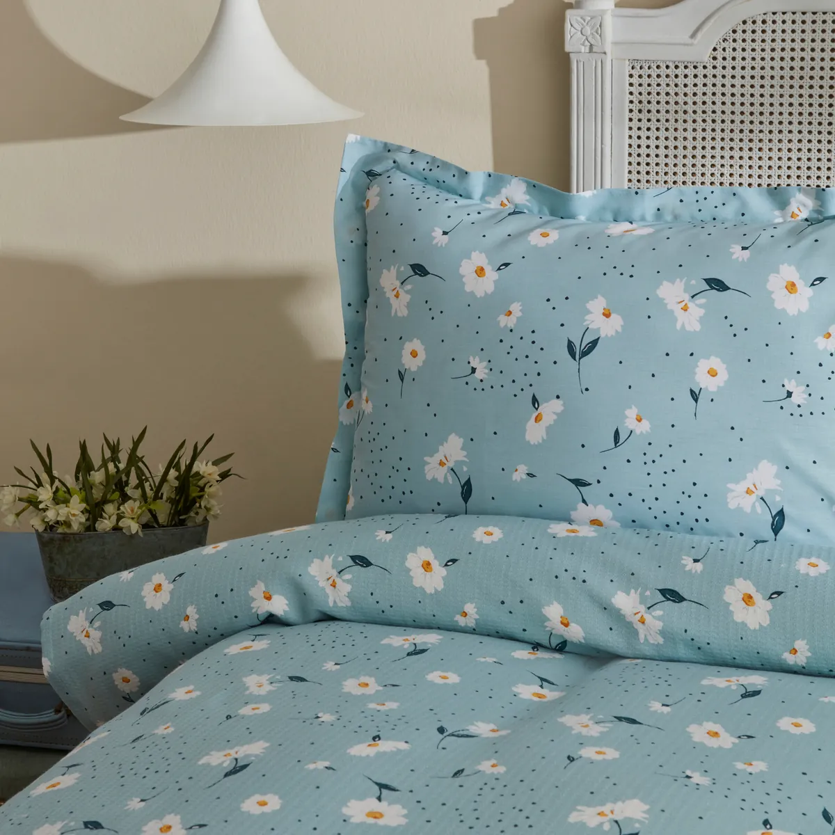 Karaca Daisy 100% Baumwolle Einzelbett Piké-Set, Mint