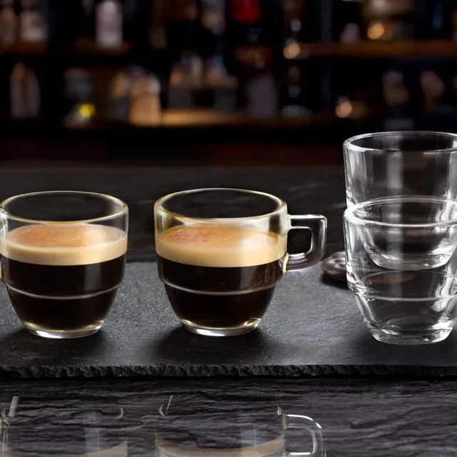 RCR Caffè 6-teiliges Glas-Espressotassen-Set für 6 Personen, 80 ml, Transparent