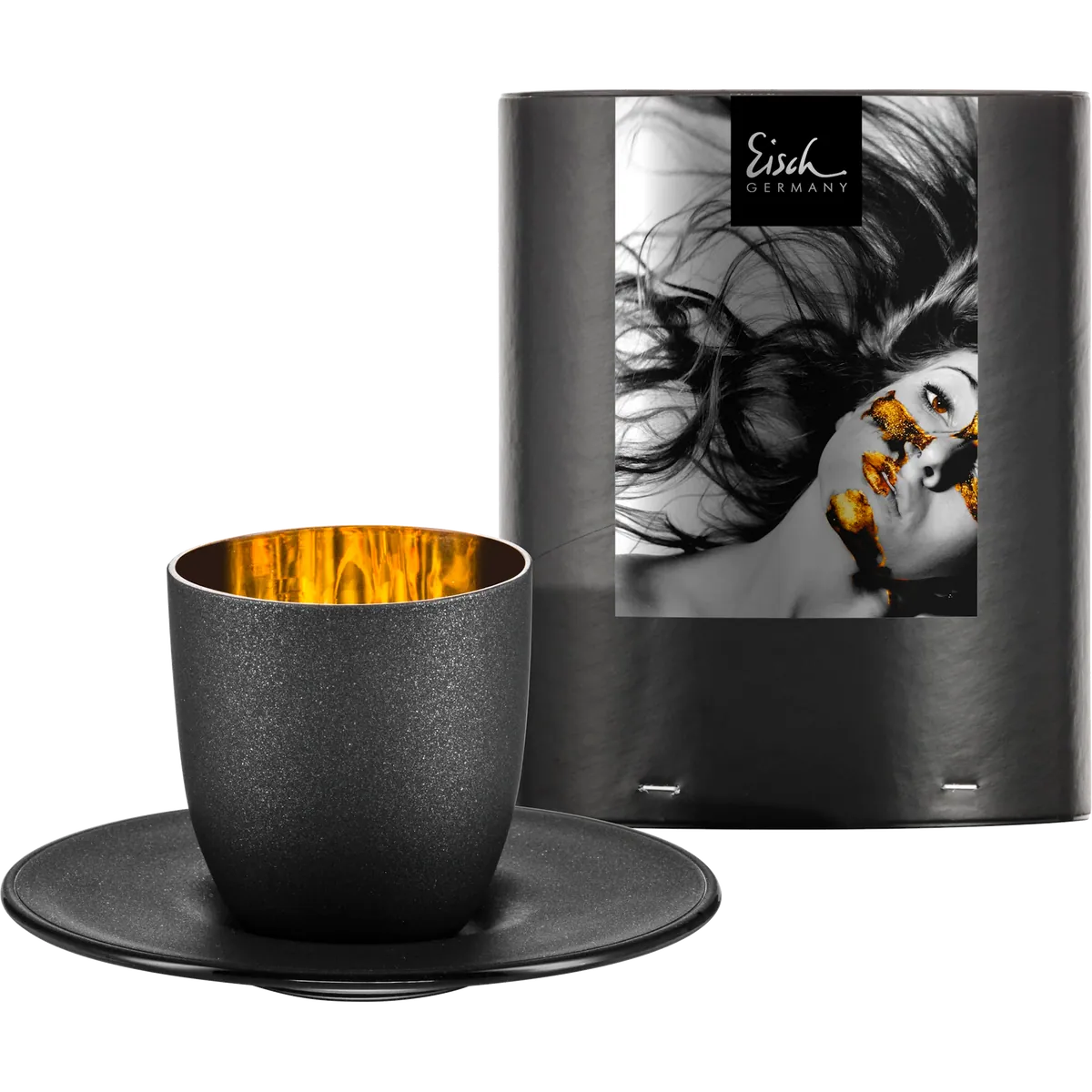 Espressoglas mit Untersetzer - Cosmo Gold in Geschenkröhre 109/65