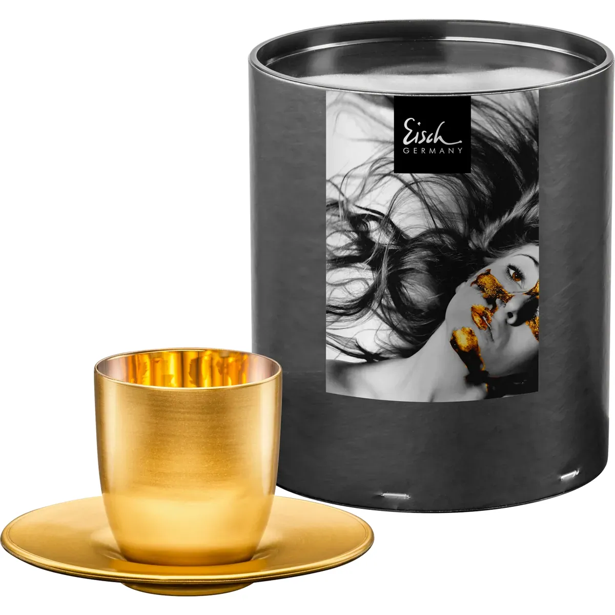 Eisch Espressoglas mit Untersetzer - Cosmo Collect gold in Geschenkröhre 109/65