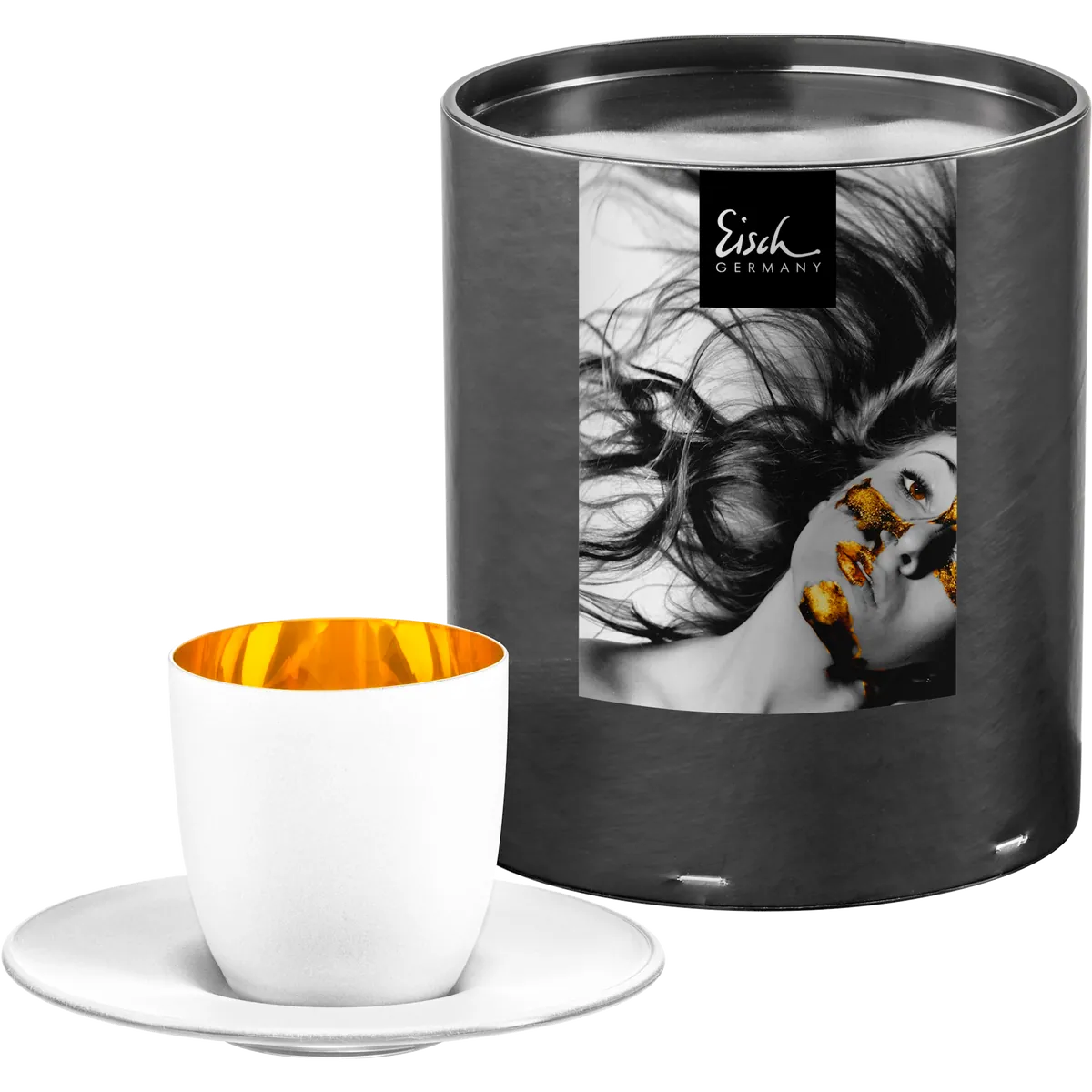 Eisch Espressoglas mit Untersetzer - Cosmo Pure White in Geschenkröhre 109/65