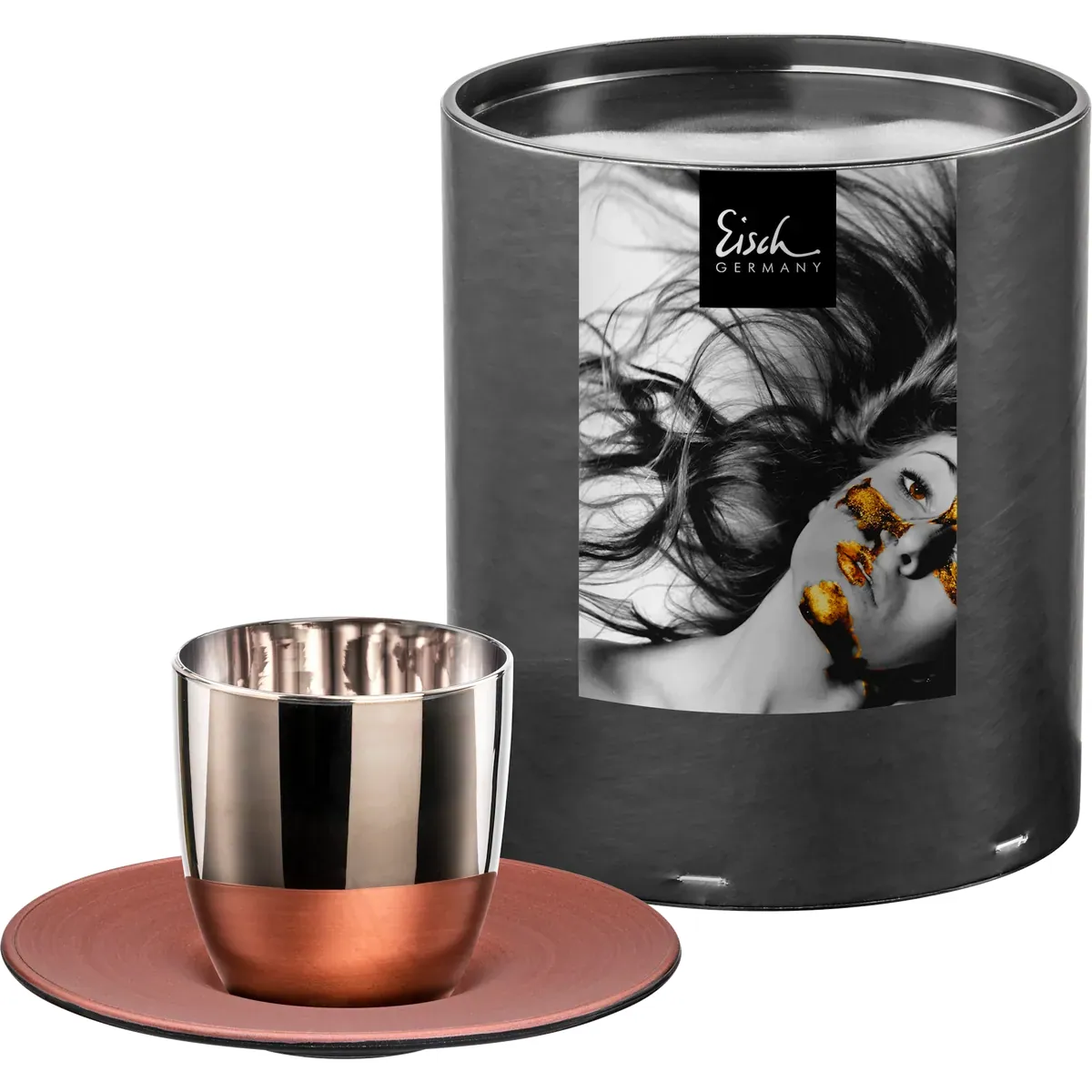 Eisch Espressoglas mit Untersetzer - Cosmo Collect platin in Geschenkröhre 109/65