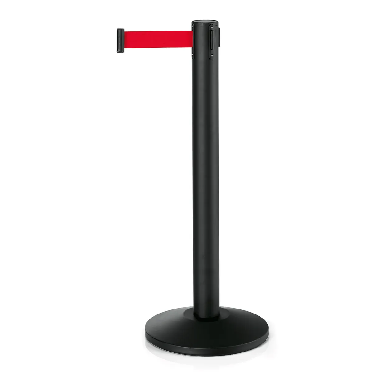 Abgrenzungspfosten 2er-Set Largeflex, schwarz, 450 cm, rotes oder schwarzes Gurtband, Pulverbeschichtet, Stahl