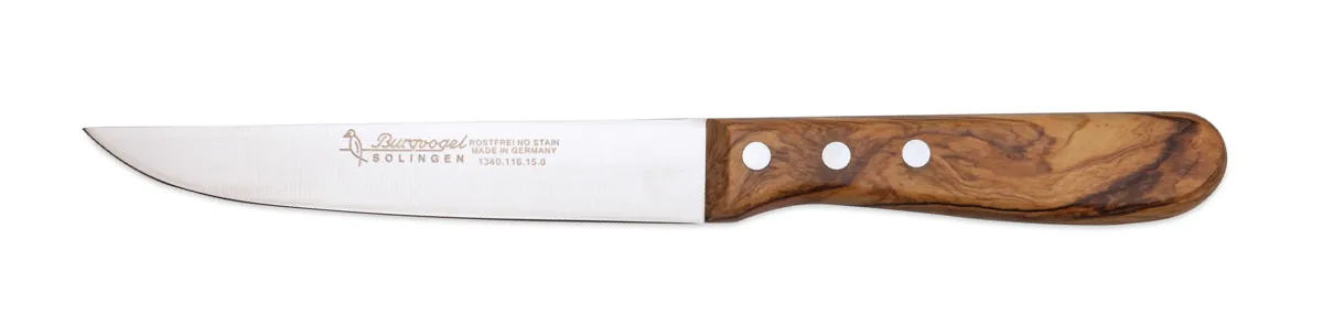 -Burgvogel Cutlery Solingen- Fleischmesser 15cm, Olivenholz gestanzt
