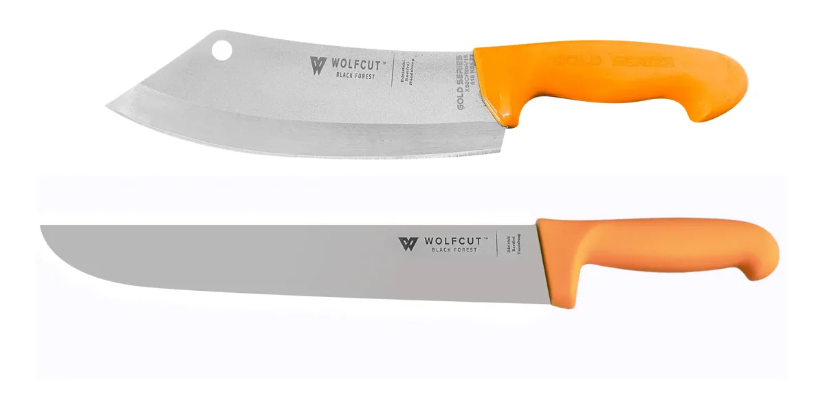WOLFCUT Gold Serie - Metzgermesser-Set 2-tlg. - Blockmesser 30 cm, Hackmesser LM 22,5 cm Klinge