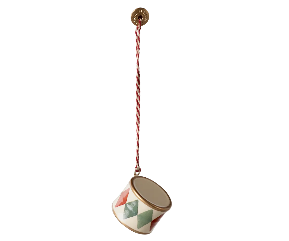 Metall Ornament Trommel rot/grün