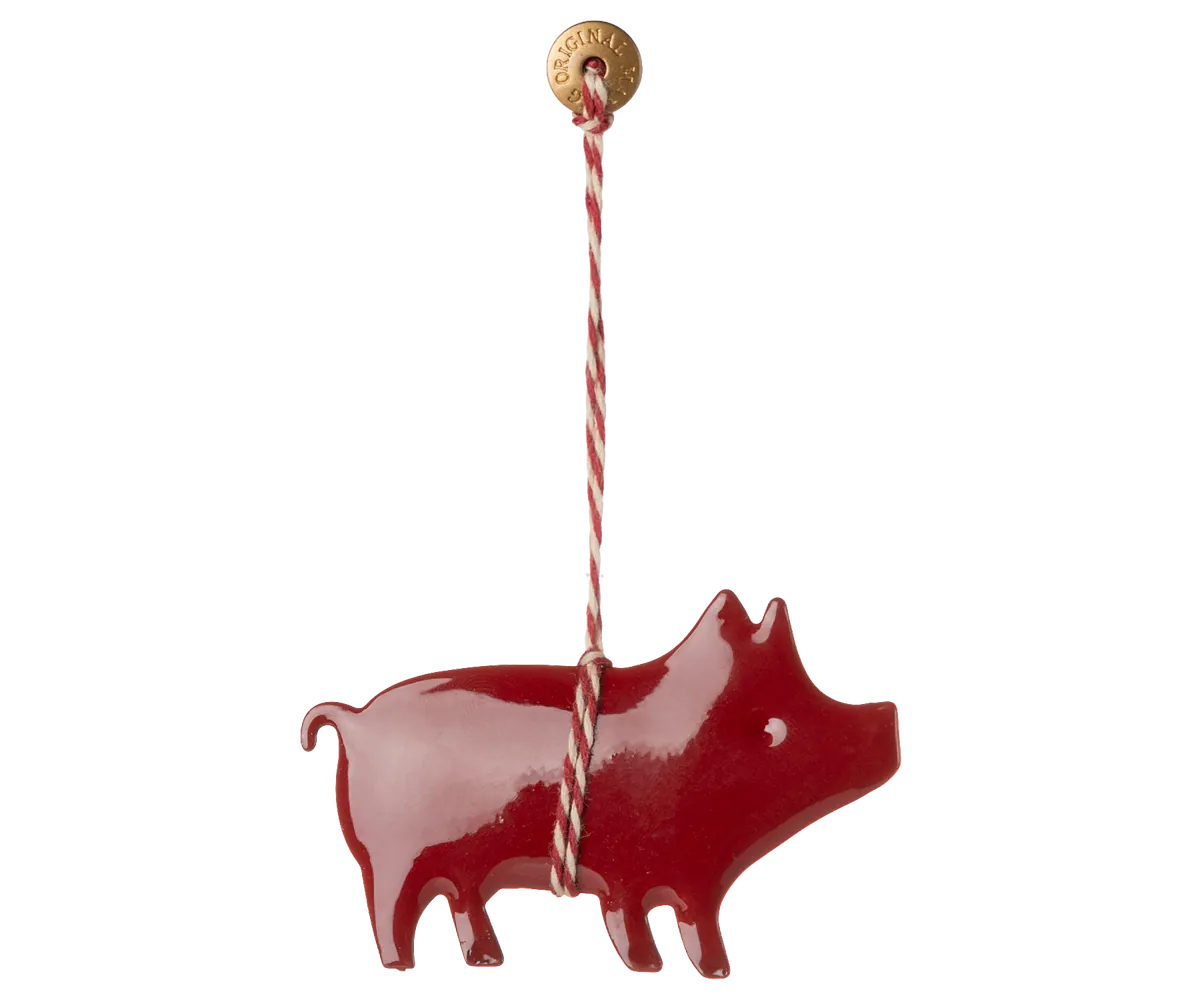 Metall Ornament Schwein rot