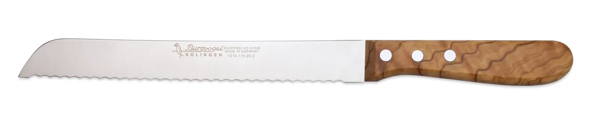 -Burgvogel Cutlery Solingen- Brotmesser 20cm, Olivenholz gestanzt