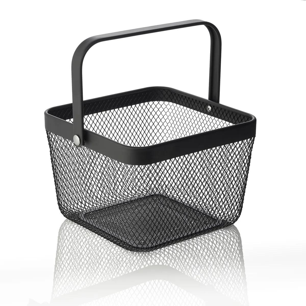 Korb, 24,5 x 24,5 x 17,5 cm, mit Tragegriff, schwarz pulverbeschichtet, Metall