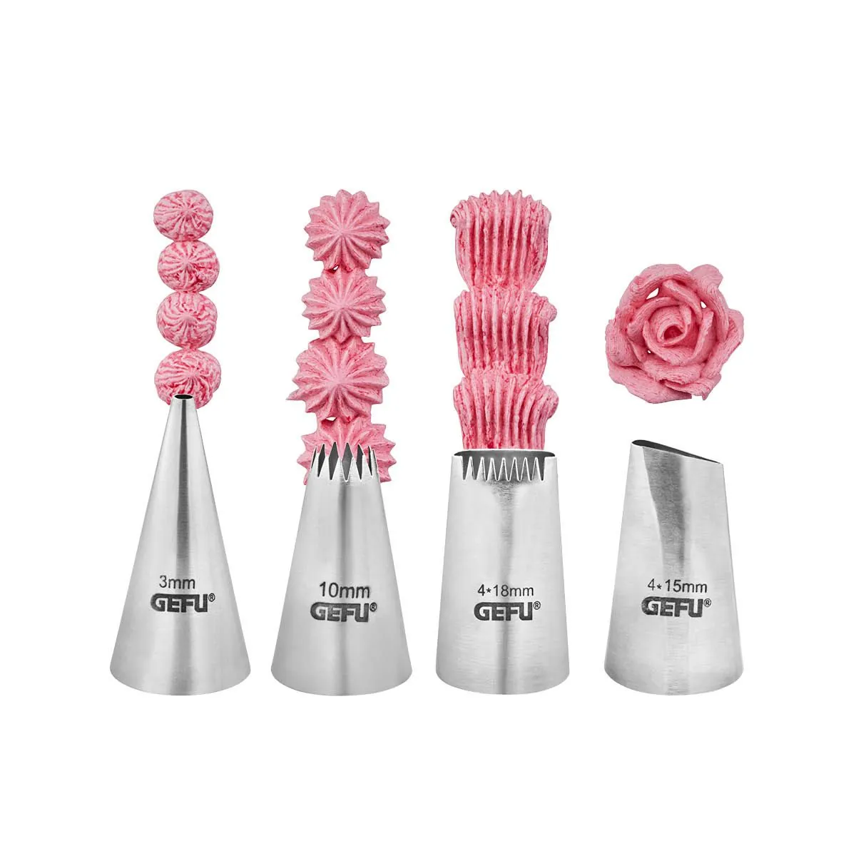 -GEFU- "DECORE" Spritztüllen-Set, 4-teilig Edelstahl