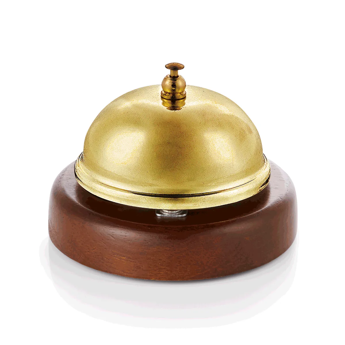 Rezeptionsglocke mit Holzunterteil, Ø 9 cm, goldfarben, Edelstahl