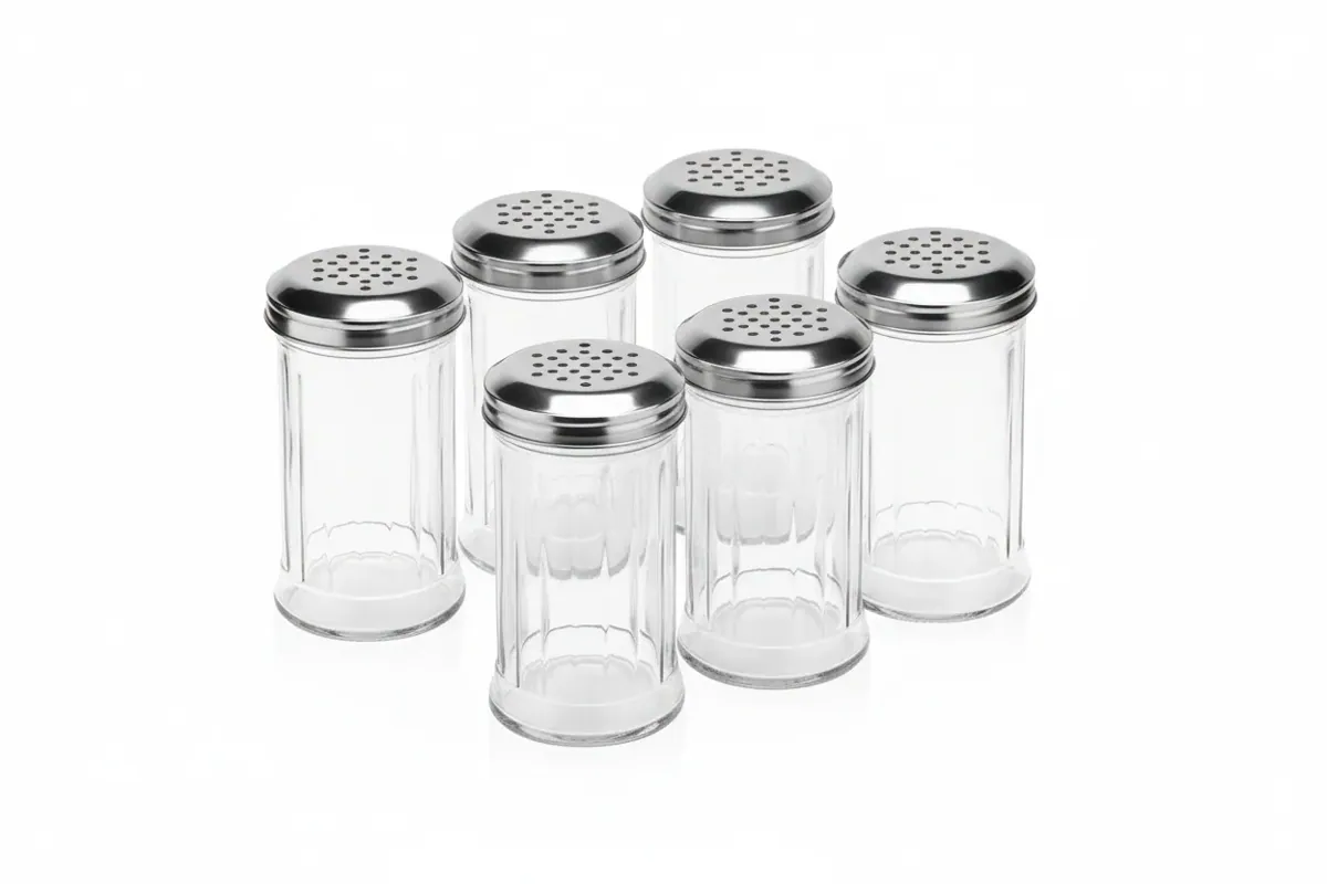 Streuer 6er-Set, Ø 7,5 cm, Höhe 13,5 cm, Glas, Edelstahl