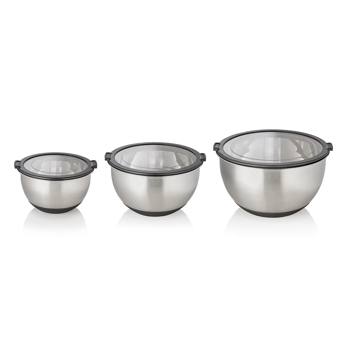 Schüssel Set, 3-teilig, Ø 11/13/15 cm, 3 Deckel, rutschhemmender Boden, Chromnickelstahl, Silikon