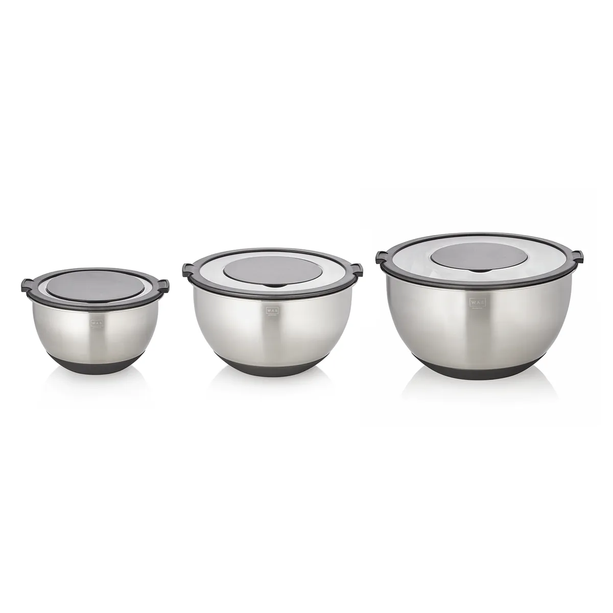 Schüssel Set, 3-teilig, Ø 11/13/15 cm, 3 Aufsätze, rutschhemmender Boden, Chromnickelstahl, Silikon