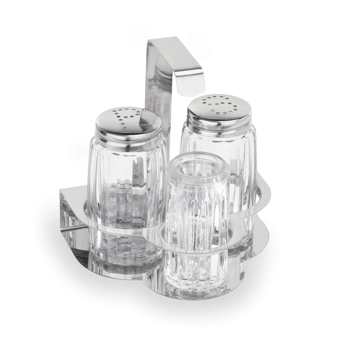 Menage 3-teilig, Salz, Pfeffer & Zahnstocher, Höhe 10,5 cm, Edelstahl, Glas