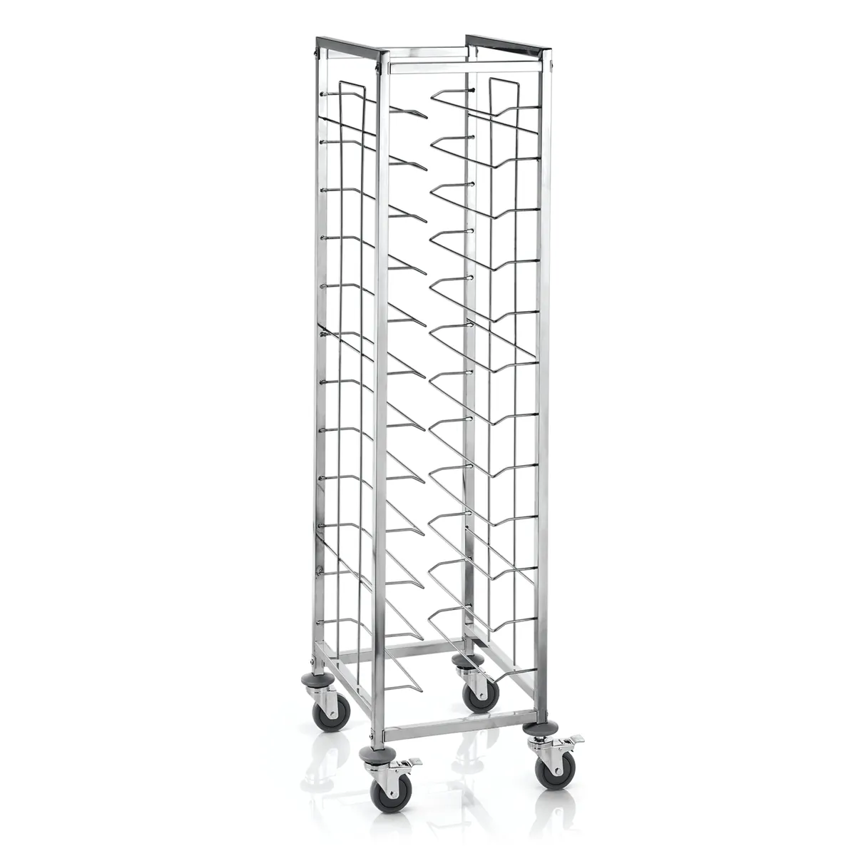 Tablettwagen für 12 Tabletts 45,5 x 35,5 cm, 53 x 42 x 180 cm, Chromnickelstahl