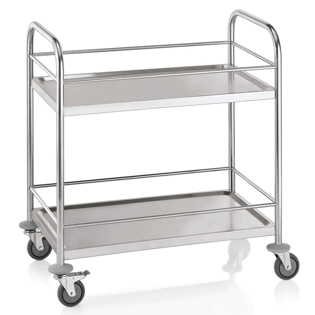 Servierwagen mit Reling, 2 Borden, 85 x 53 x 95 cm, Edelstahl