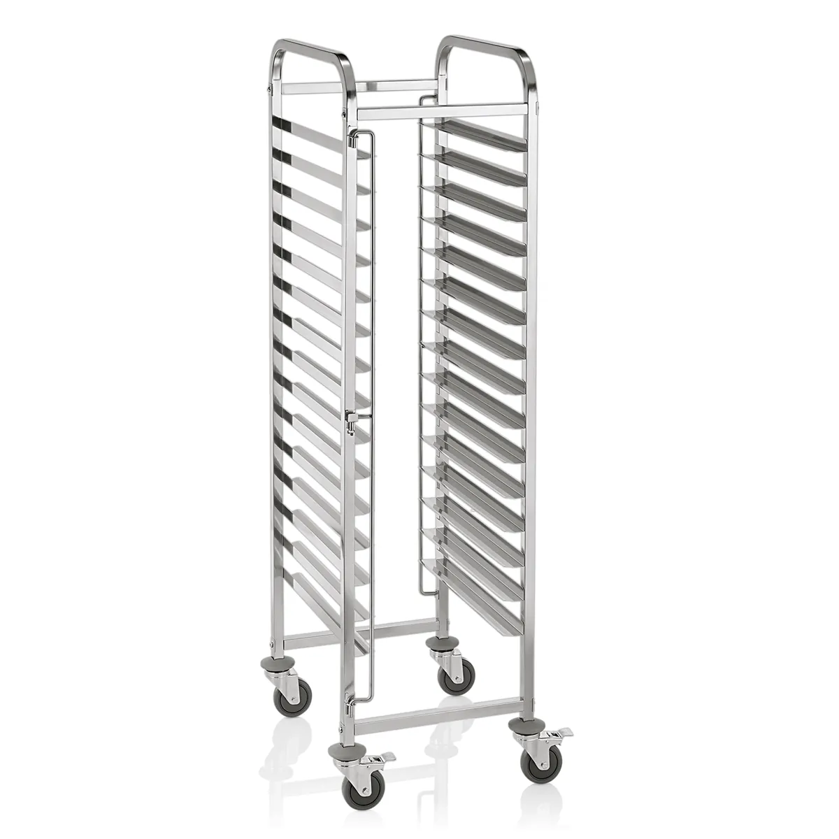 Regalwagen für 15 Backbleche 60 x 40 cm, 62 x 62 x 171 cm, Chromnickelstahl