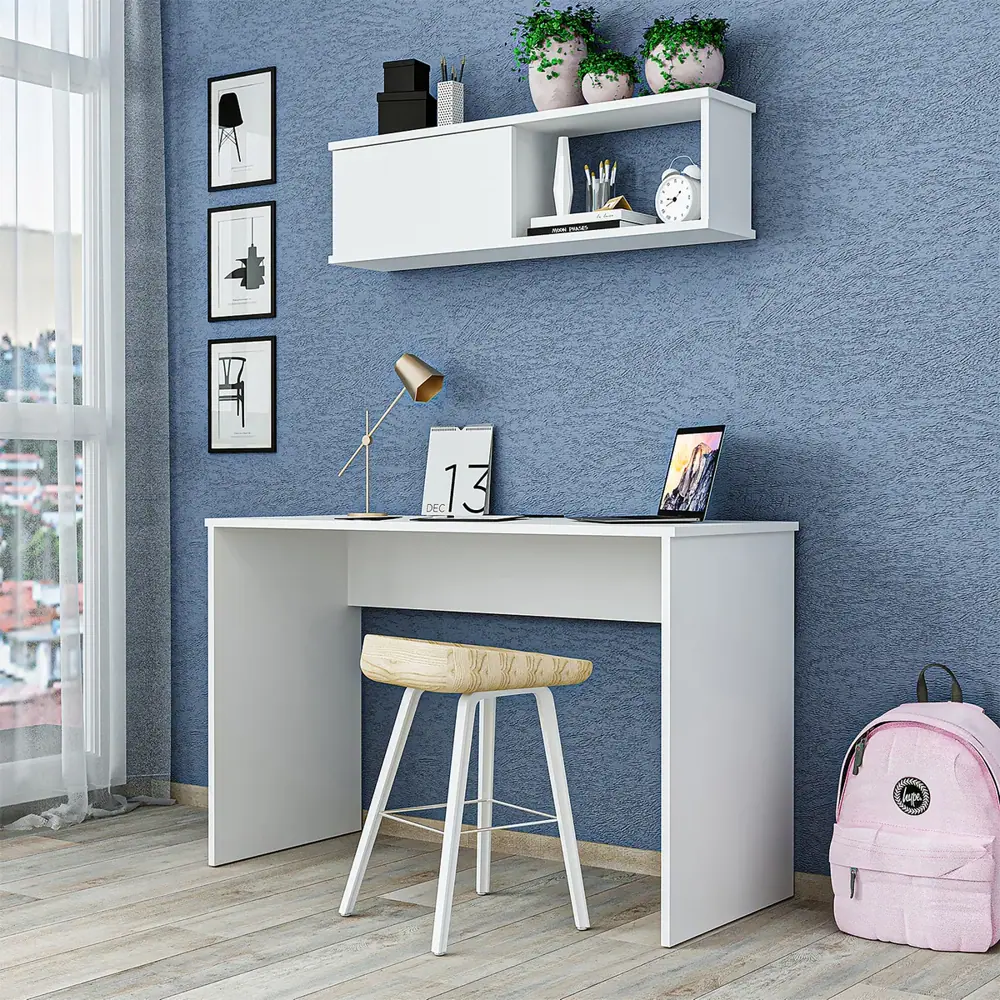 Roomart Schreibtisch SERA 120 cm mit Wandschrank und offenen Fächern, Weiß