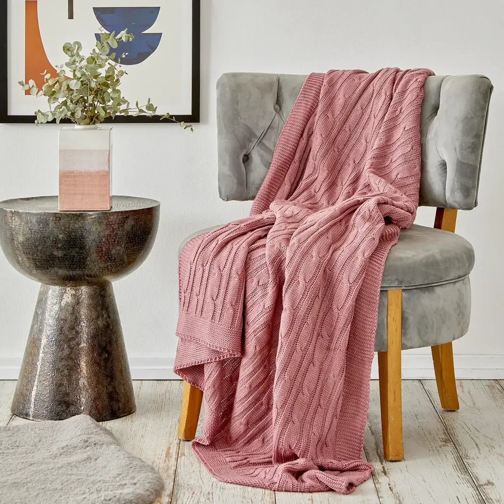 Karaca Home Dunkelrosa Strickdecke Öko-Tex zertifiziert
