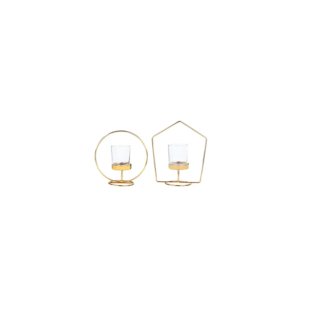 Karaca Home Geometri 2 Piece Candle Holder Gold 10 cm x 19 cm