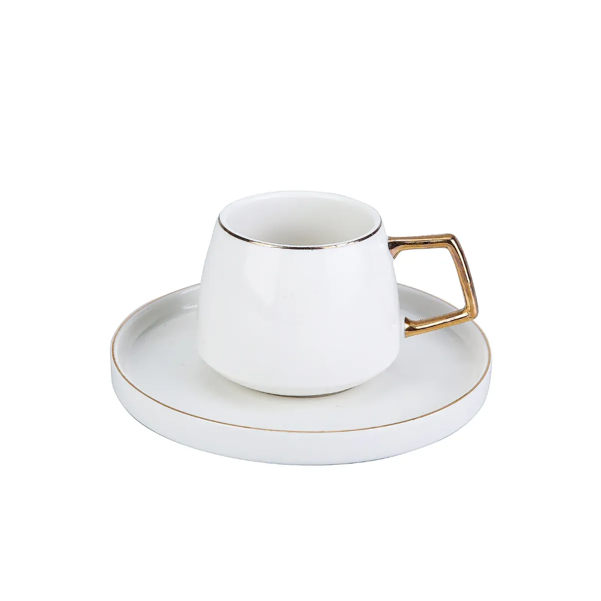 Karaca Saturn 4-teiliges Porzellan-Teetassen- und Untertassen-Set für 2 Personen, 200 ml, Gold Weiß