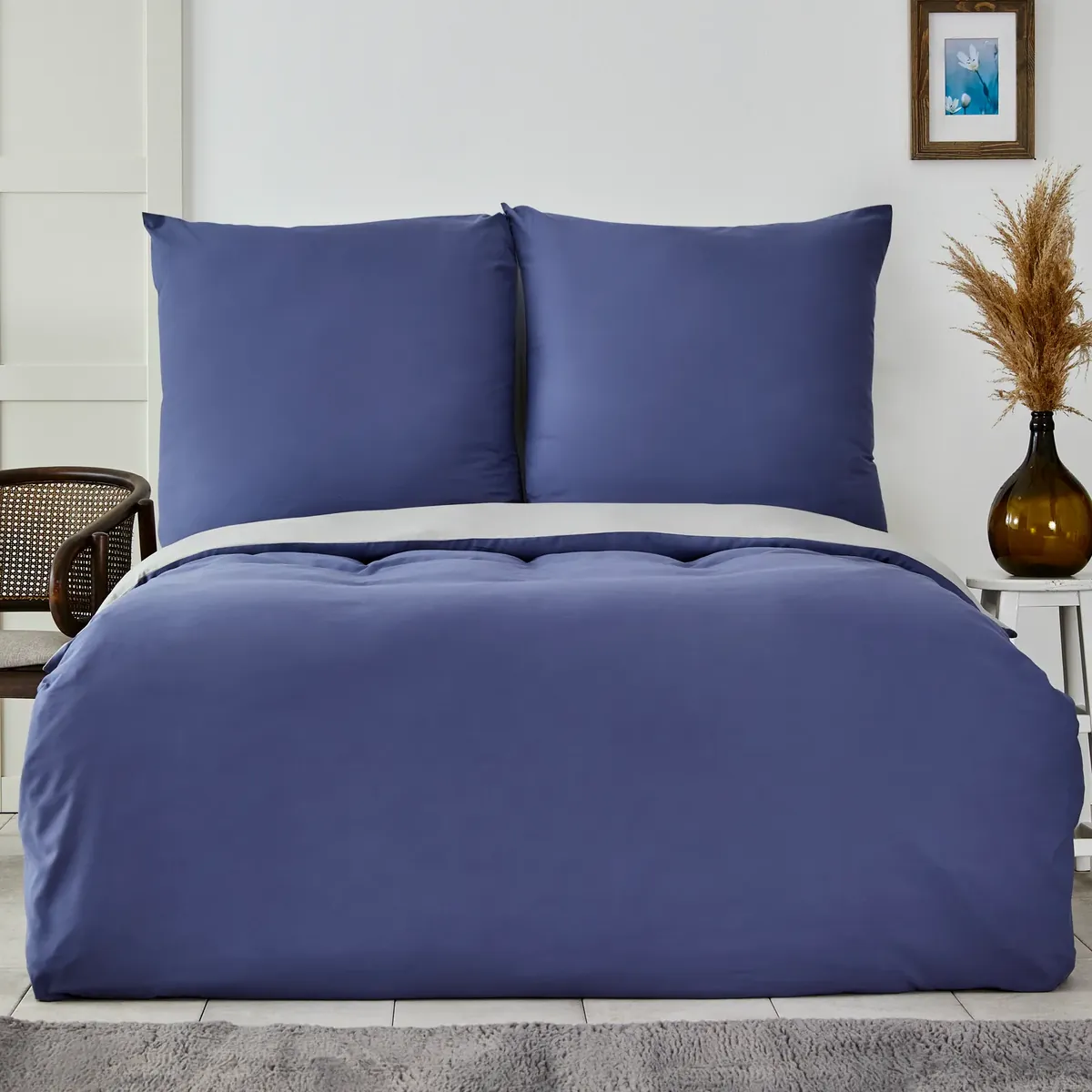 Karaca Home Marineblau und Hellgrau Bettbezug Set doppelt