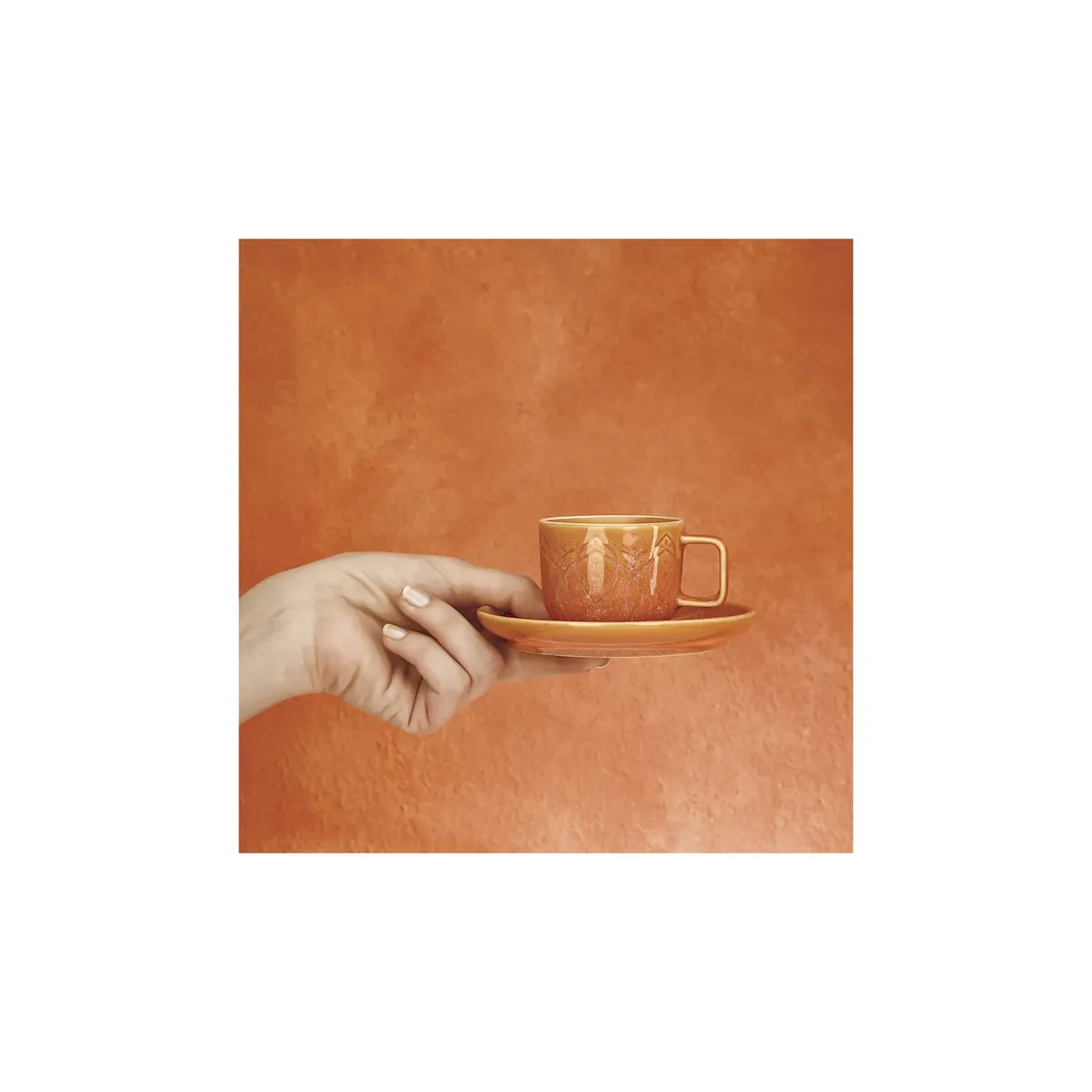 Karaca Vita 4-teiliges Set aus 2 Porzellan-Kaffeetassen Orange
