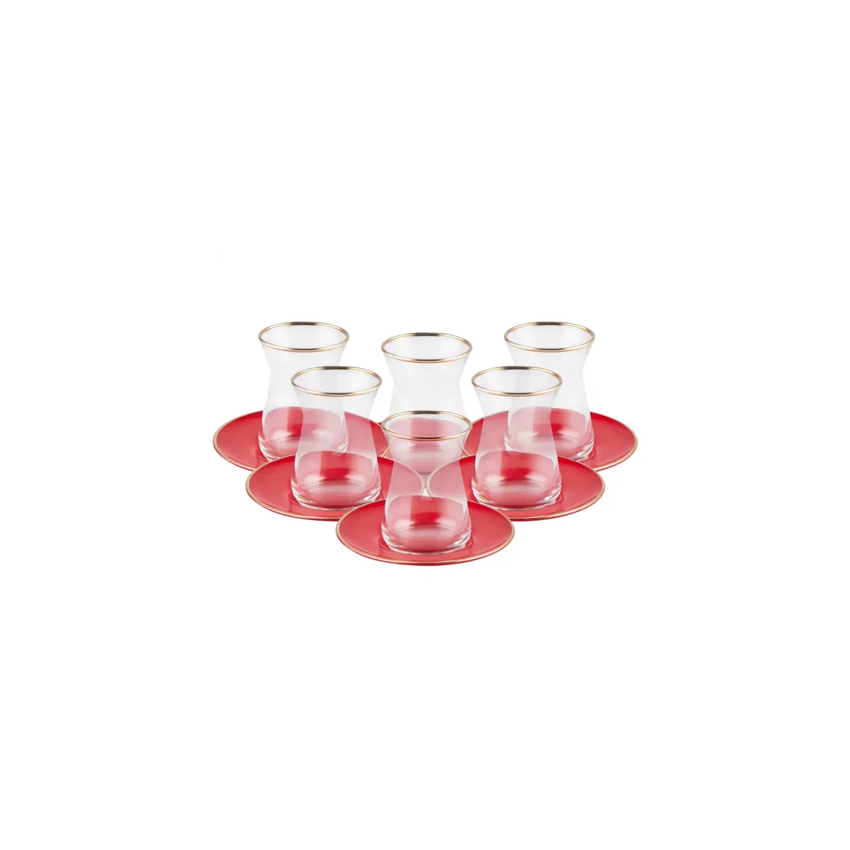 Karaca Retro Teeservice- Set für 6 Personen, Rot