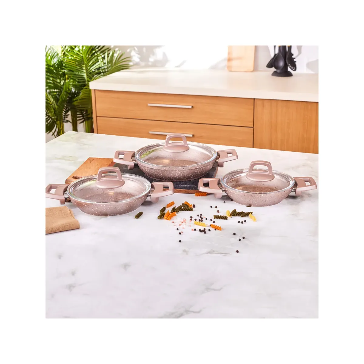 Karaca Biogranit Rosegold 6 Stück seichte Bratpfannen- Set