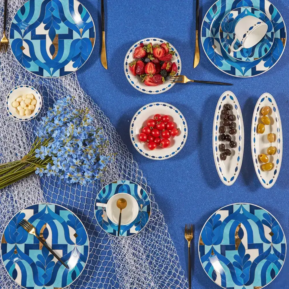 Karaca Fine Pearl Azur 26-teiliges Frühstücksset und Servierschalen