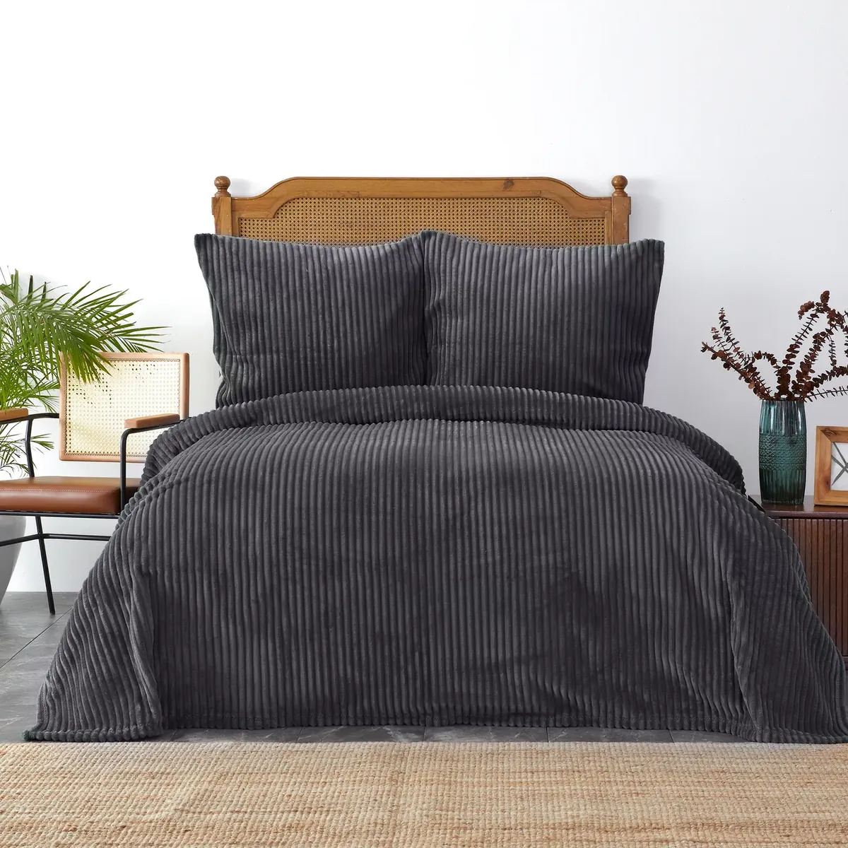 Karaca Home Joena Grau Doppelweiche Tagesdecke Set Öko-Tex Zertifiziert