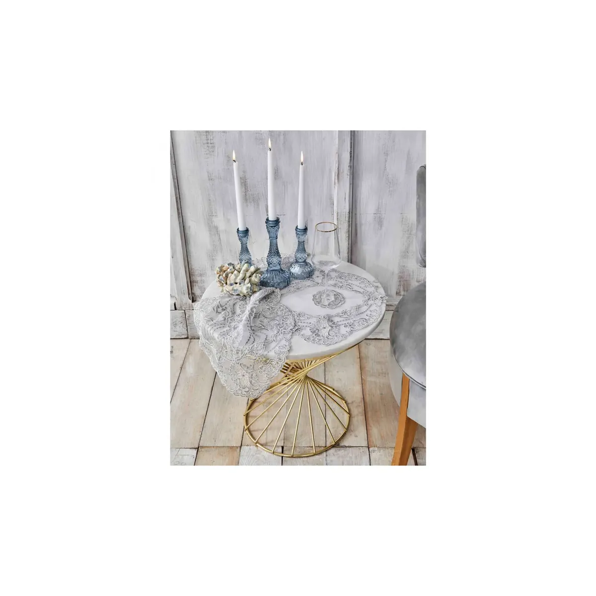 Karaca Home Dolores Silver 15 Bestickte Sitzgarnitur