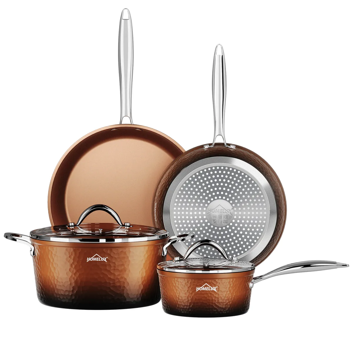 8-teilig Kochtopf Set Topfset Induktion mit Glasdeckel Aluguss Töpfe Pfannen Set