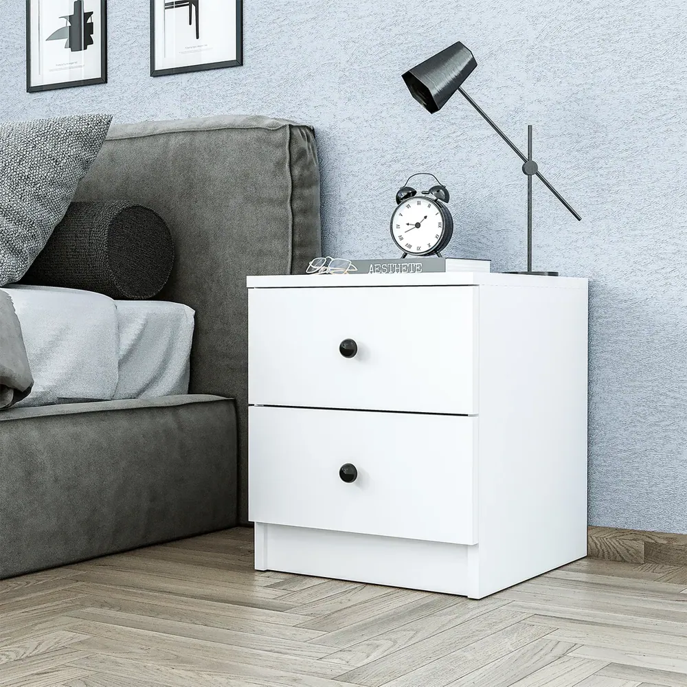 Roomart Nachttisch - Nachtkästchen KOMO, 40 cm, mit 2 Schubladen, in Weiß