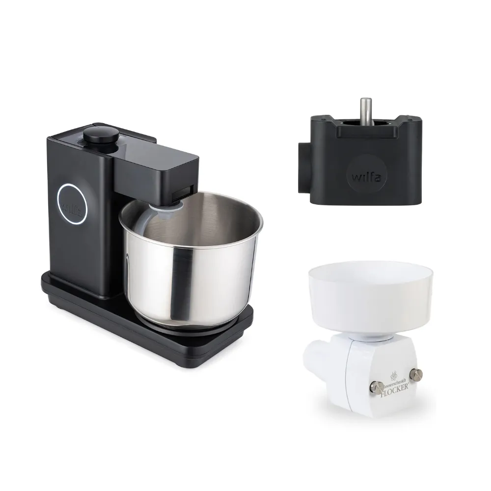 Wilfa Küchenmaschine Probaker KM1B-70 schwarz + Tool Adapter + Messerschmidt Flockervorsatz