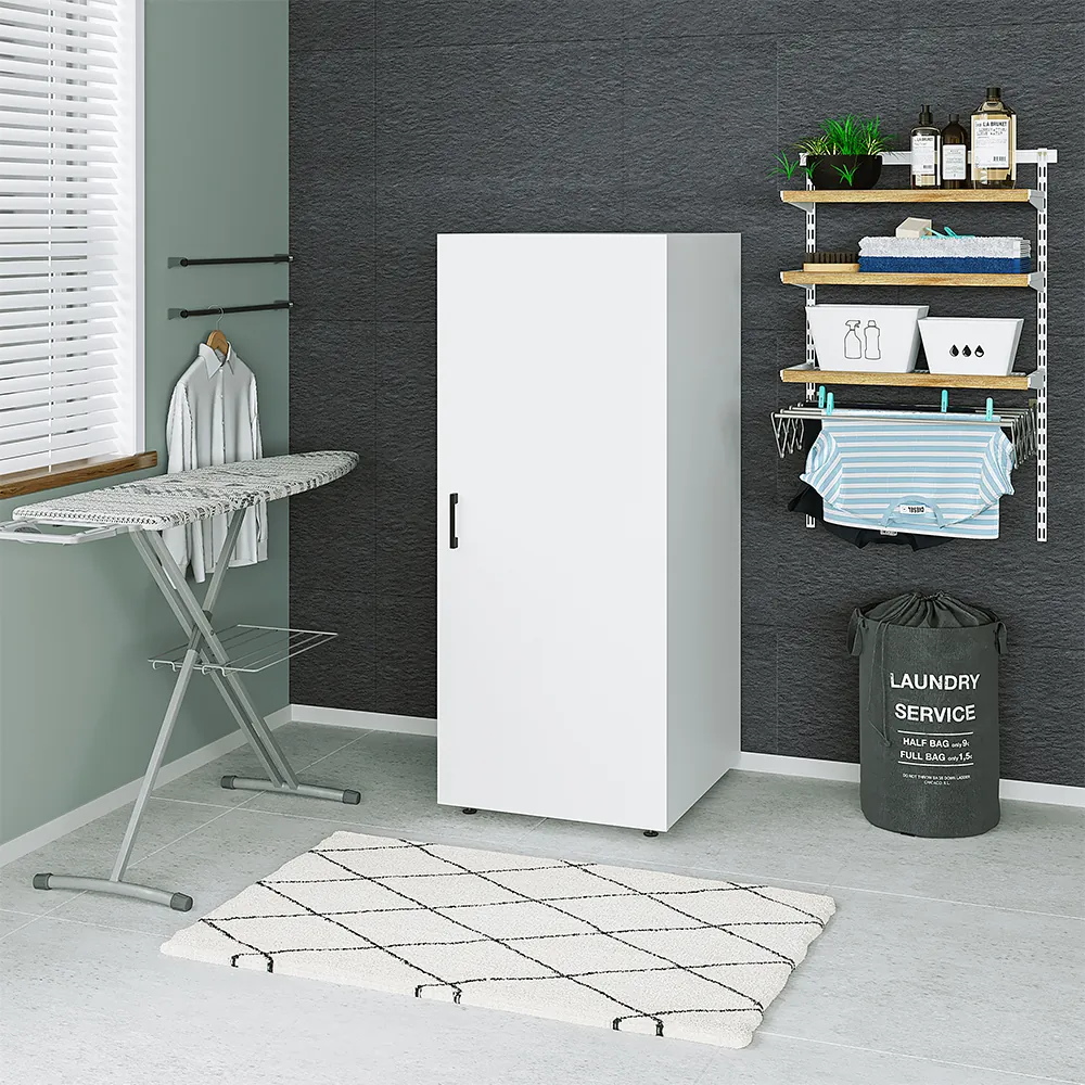 Roomart Hochschrank – 60 cm breit – kombinierbar mit SERIE 2 & 3 - Badschrank & Mehrzweckschrank | HBT 145×60×67 cm | Weiß / Schwarz-Eiche / Eiche
