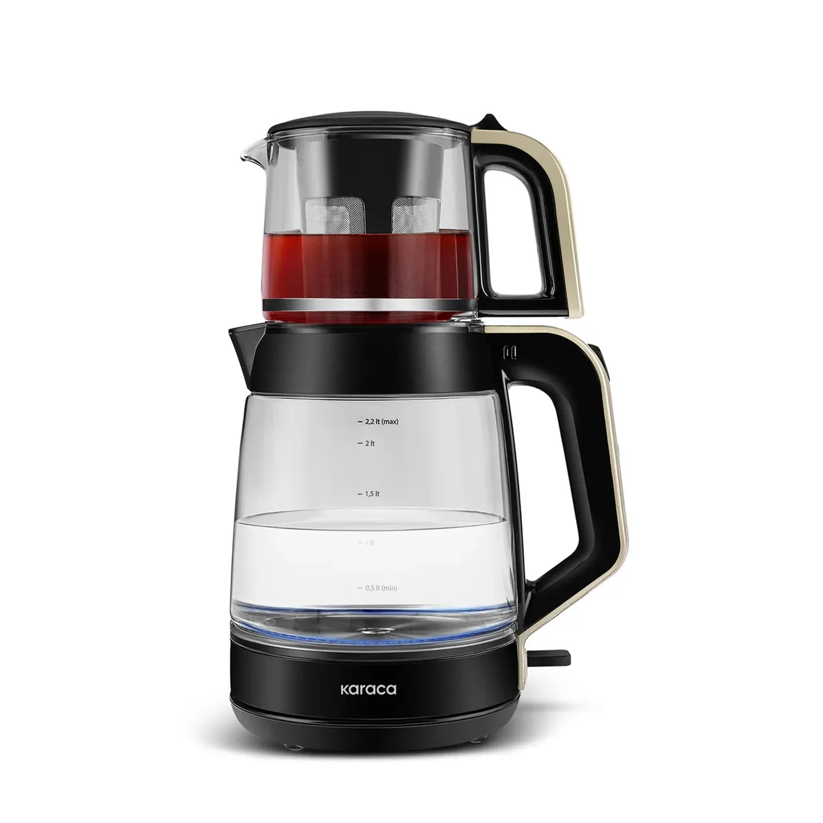 Karaca Glass Tea XL 2in1 Glas-Teezubereiter und Wasserkocher Creme