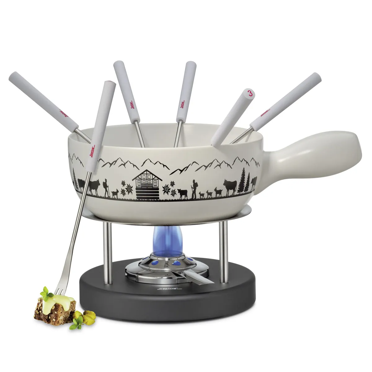 Käsefondue-Garnitur MONTANA weiß/schwarz 22 cm