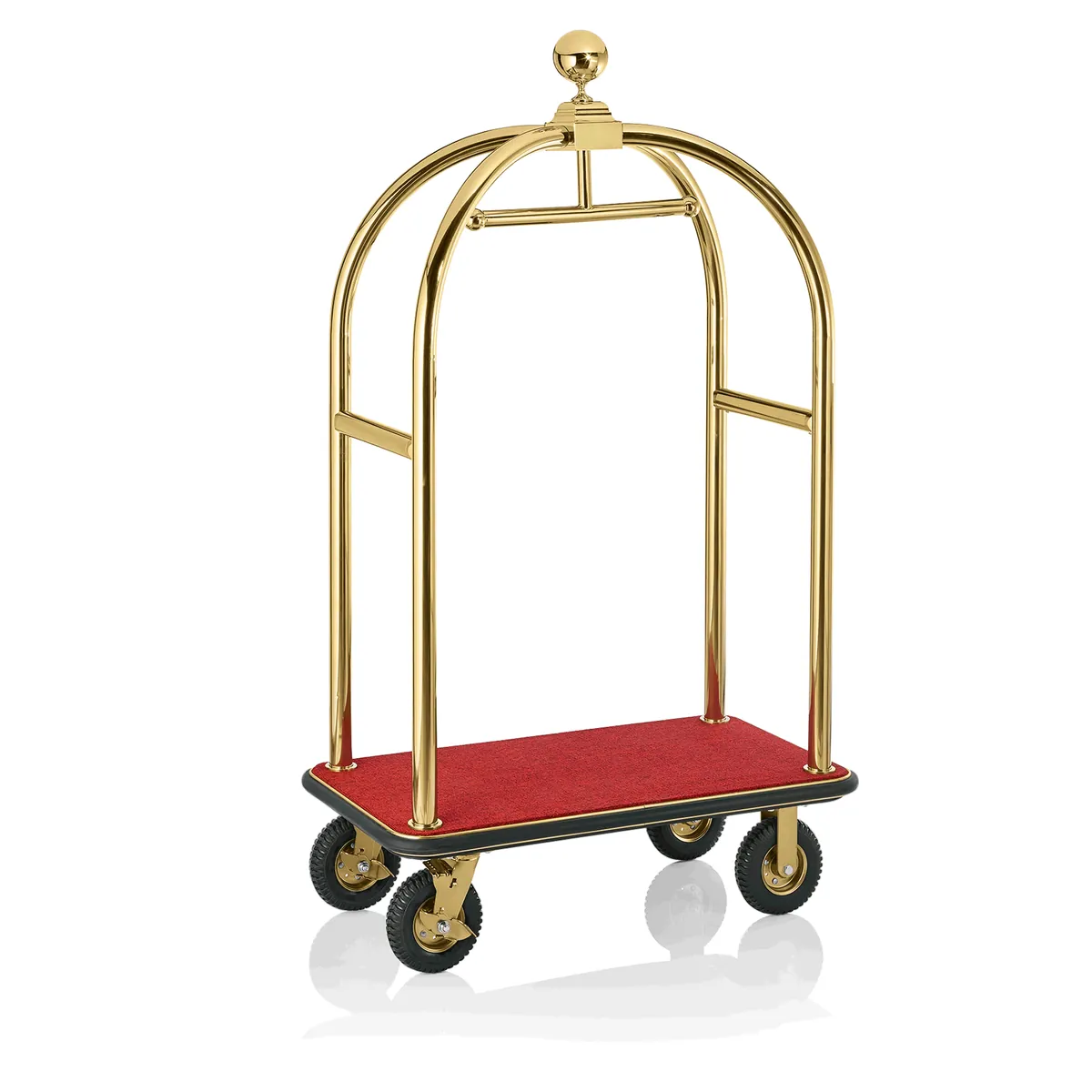 Gepäckwagen Drift, 112 x 60 x 190 cm, Titanium gold, roter Teppich, chromnickelstahl 18/8