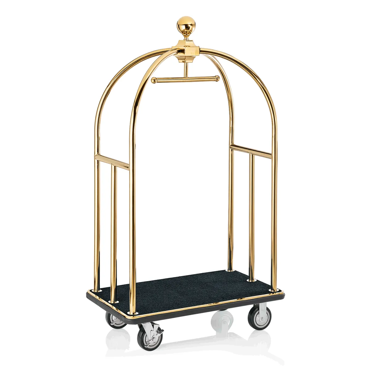 Gepäckwagen Unity, 112 x 60 x 185 cm, goldfarben, schwarzer Teppich, Edelstahl