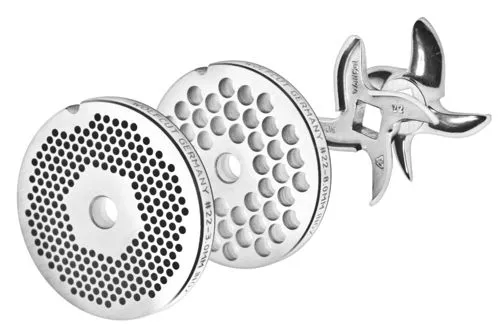WOLFCUT - Fleischwolfscheibensatz 3 mm + 8 mm Bohrung und ein Sichelmesser kompatibel mit allen gängigen Fleischwolf Marken Größe 22
