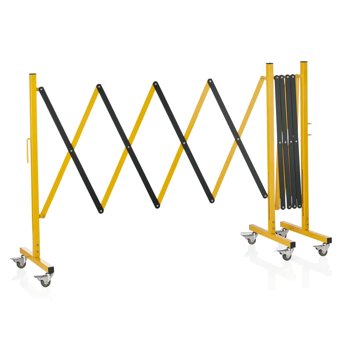 Mobile Scherensperre mit 6 Rollen, 400 x 100 cm, gelb/schwarz, Aluminium