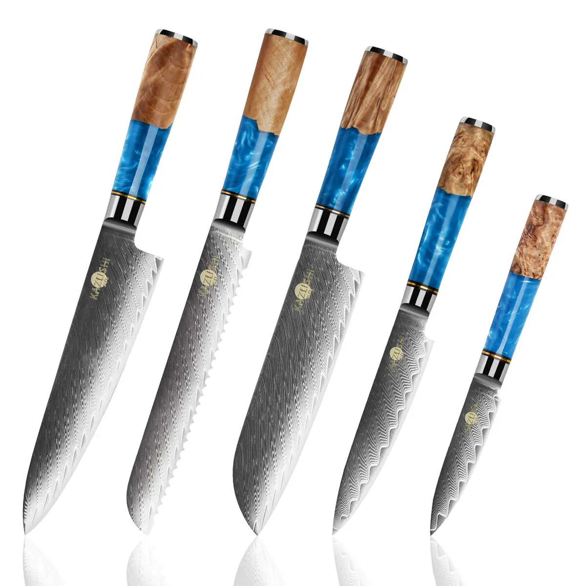 5-teiliges Profi Kochmesser Set – Superscharf, ergonomisch, rostfrei – Chefmesser, Santoku, Brotmesser, Universalmesser