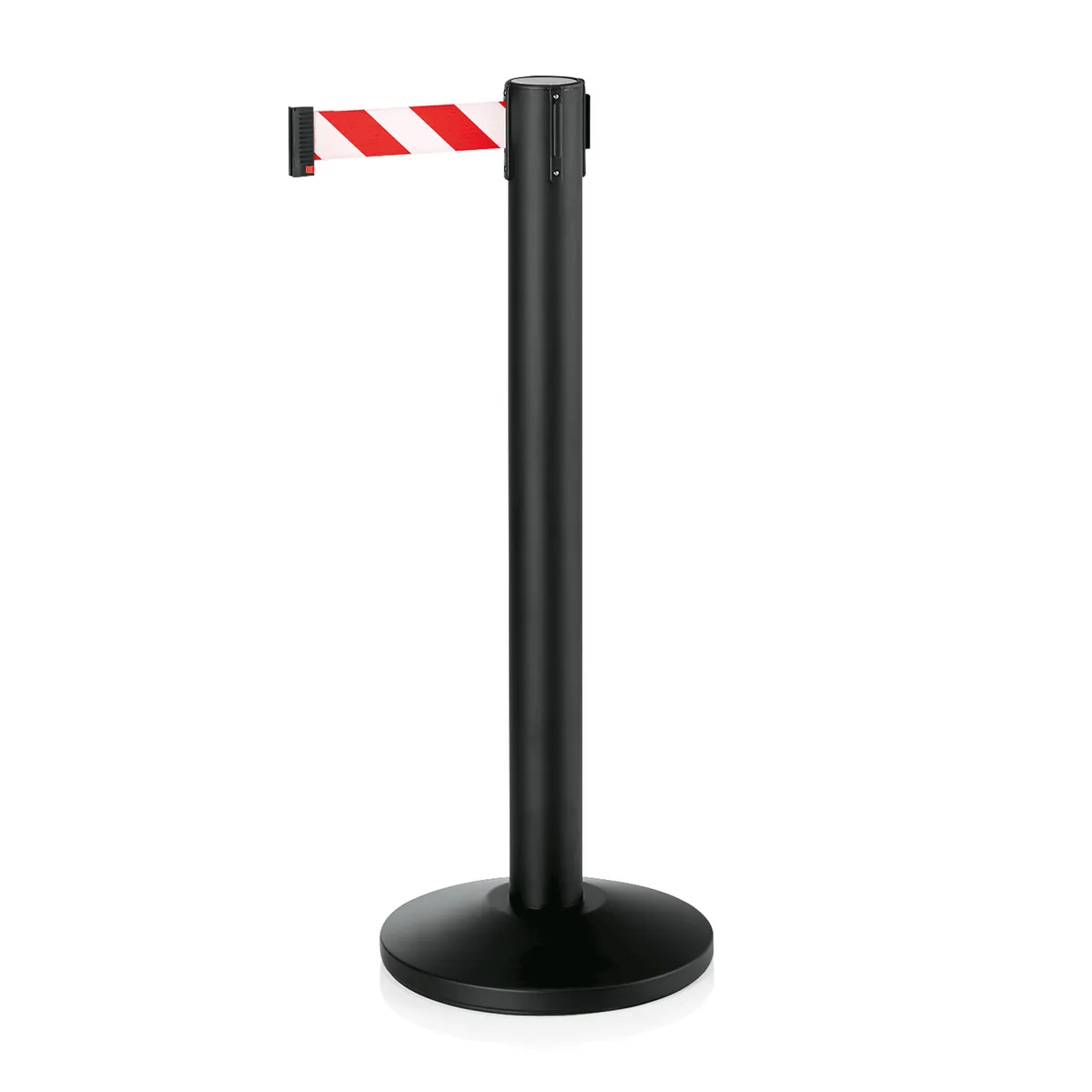 Abgrenzungspfosten 2er-Set mit Gurtband rot/weiß, 5 m, schwarz, pulverbeschichtet, Polyester/Edelstahl